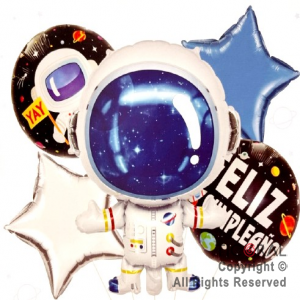 SET DE GLOBOS METALIZADO ASTRONAUTA 5 UNIDADES X 1